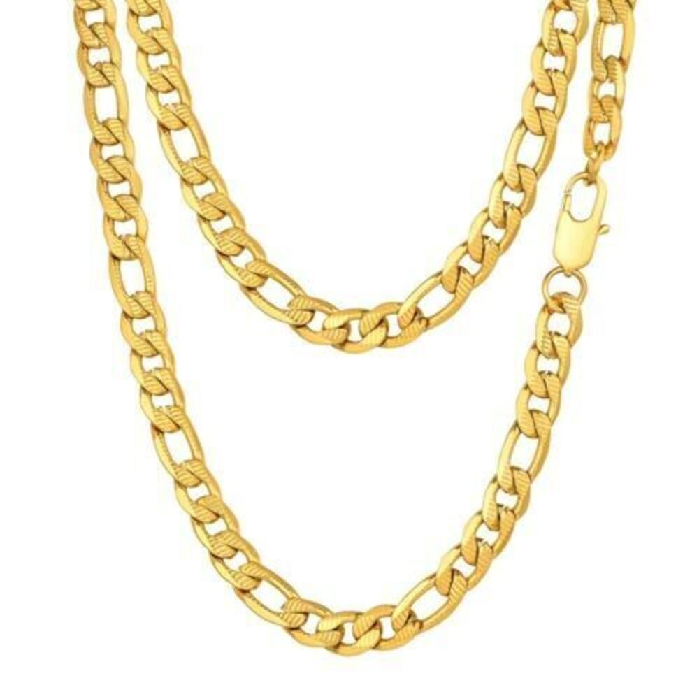 5763 Chunky Necklace Chains 24 Inchs Stainless Steel 18K Gold Plated Figaro